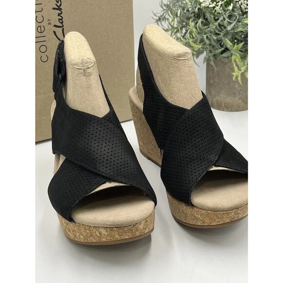 Clarks Women's Annadel Parker Black Suede Cork Wedge Platform Sandal Sz 7.5M New - Picture 9 of 16